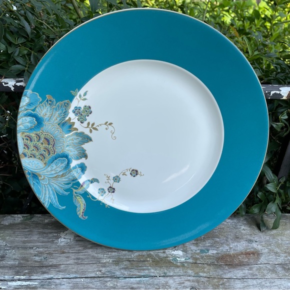 222 Fifth Eliza teal Blue & white floral dinner plate - Picture 2 of 4
